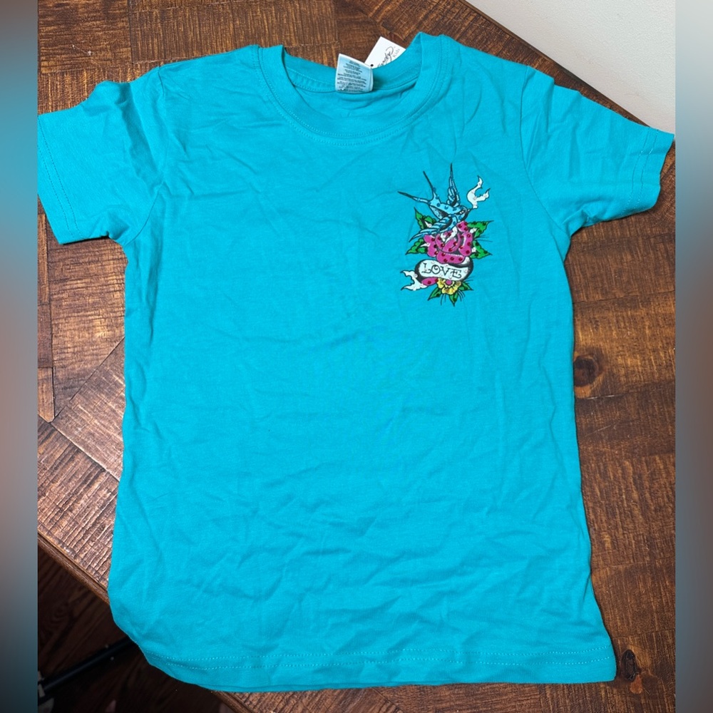 NWT Ed Hardy 5/6‎ Girls Blue T Shirt Love Rose Birds